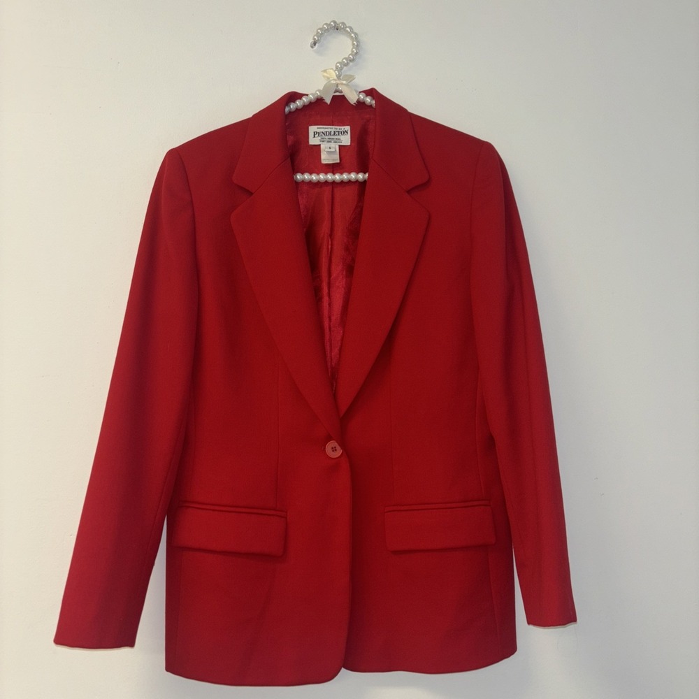 Pendleton Red Wool Blend Single‎ Button Blazer Ja… - image 2